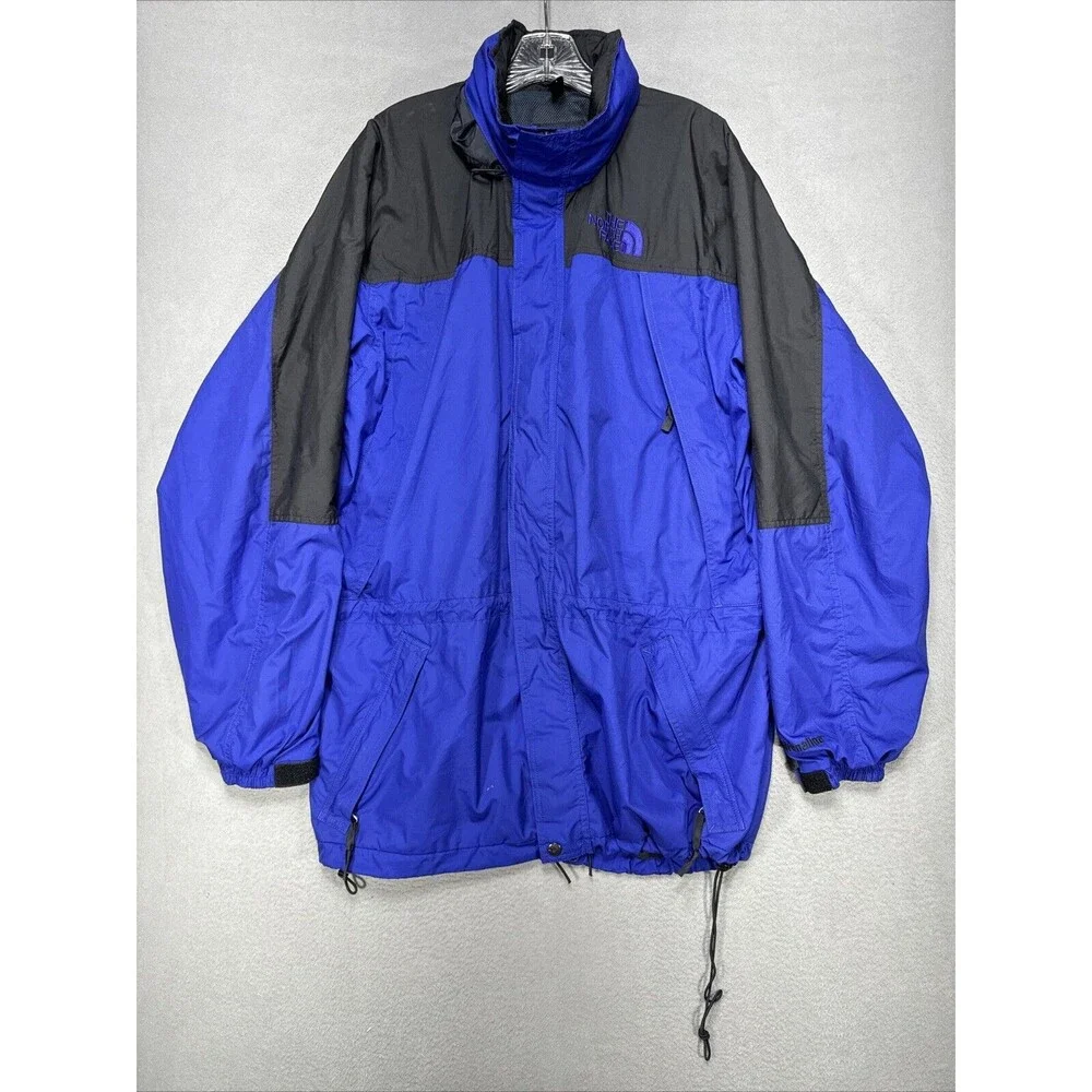 North Face Jacket Mens XL Blue Black Windbreaker Lined Retro Athleisure Gorpcore